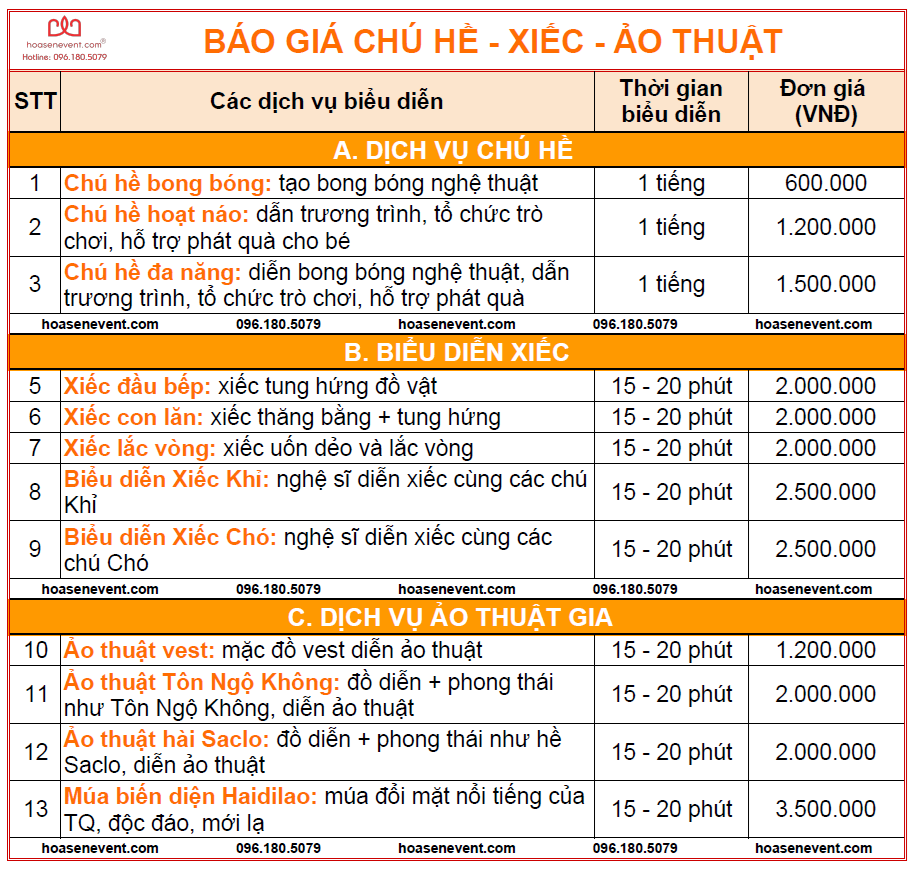 Báo giá tiết mục biểu diễn thôi nôi