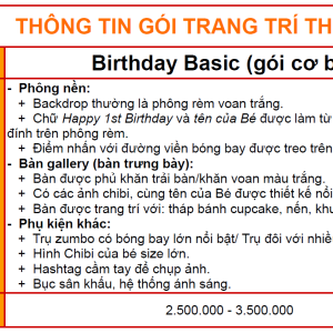 Thông tin gói trang trí Birthday Basic (gói cơ bản)
