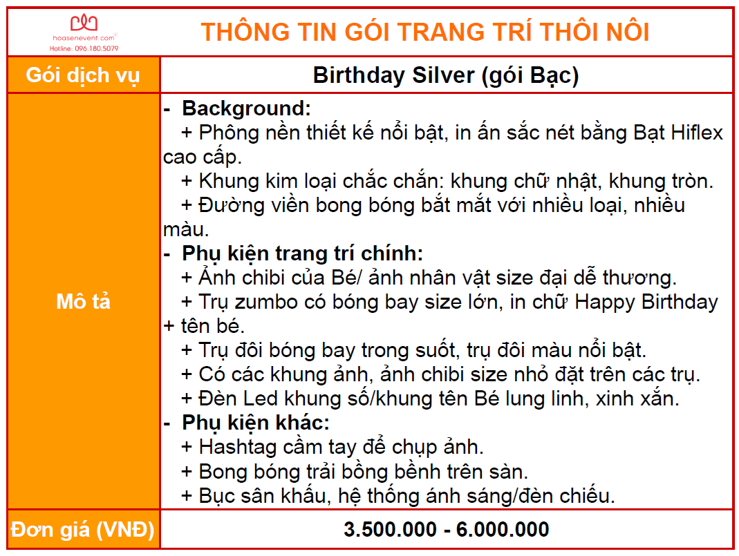Thông tin gói trang trí thôi nôi Birthday Silver Thông tin gói trang trí thôi nôi Birthday Silver