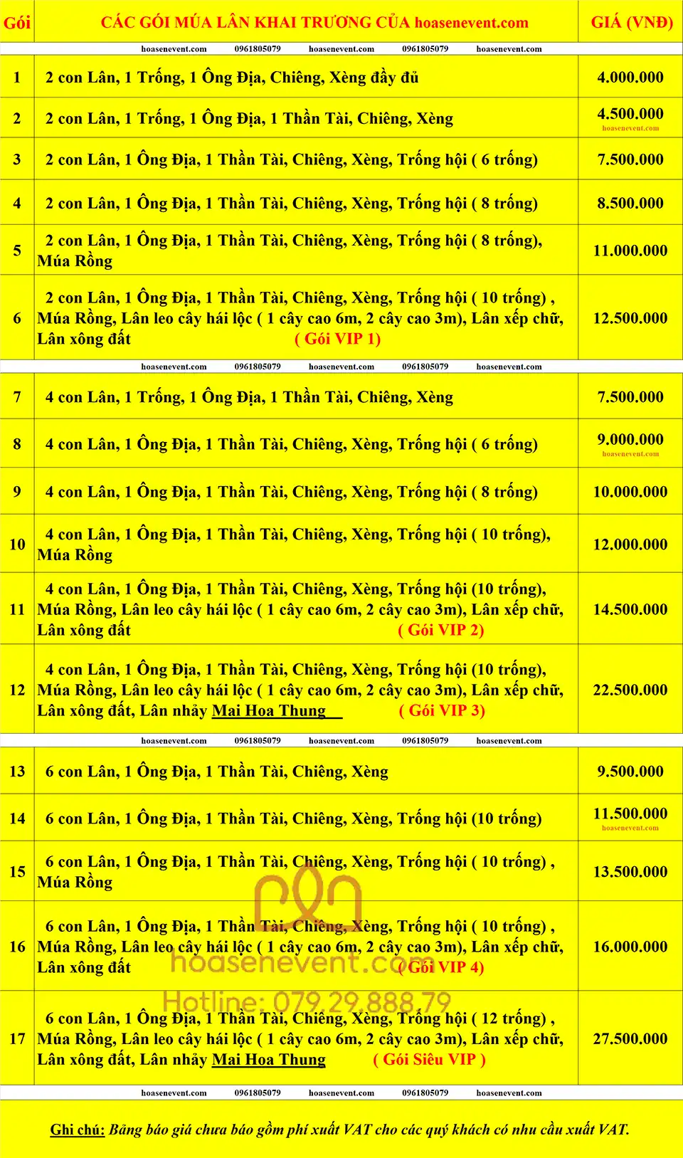 Bảng giá múa lân khai trương tại Bình Dương