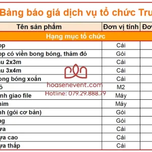 Bảng báo giá tổ chức chương trình thiếu nhi