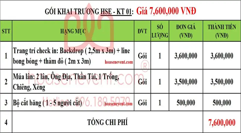 Dịch vụ tổ chức khai trương / Khánh thành gói HSE - KT01