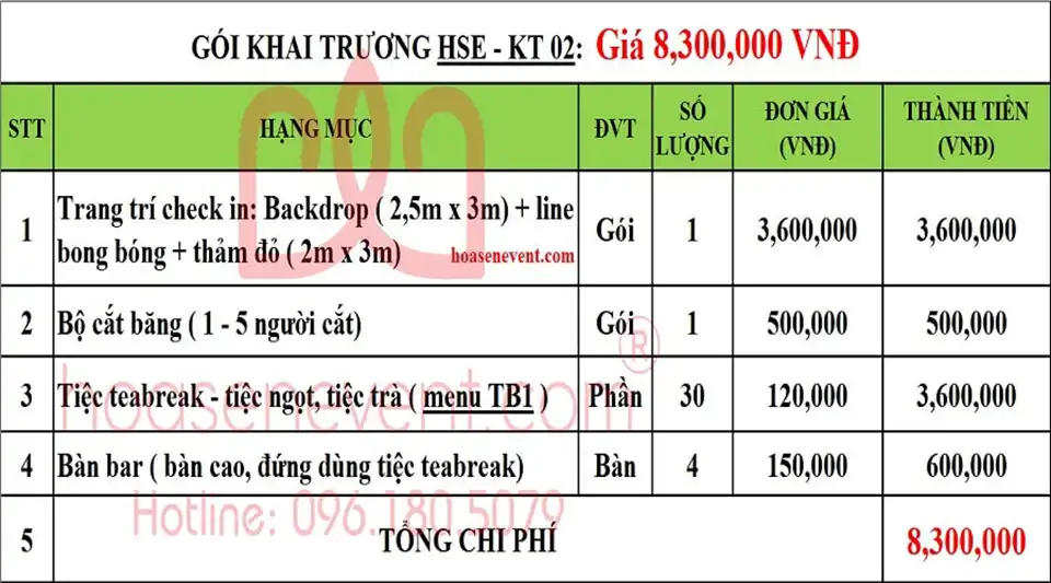 Dịch vụ tổ chức khai trương / Khánh thành gói HSE - KT02