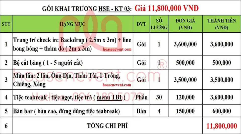 Dịch vụ tổ chức khai trương / Khánh thành gói HSE - KT03