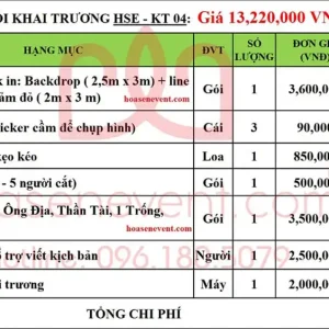 Dịch vụ tổ chức khai trương gói HSE - KT04