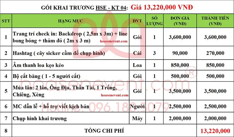 Dịch vụ tổ chức khai trương / Khánh thành gói HSE - KT04