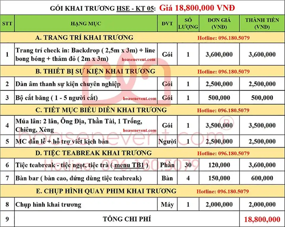 Dịch vụ tổ chức khai trương / Khánh thành gói HSE - KT05