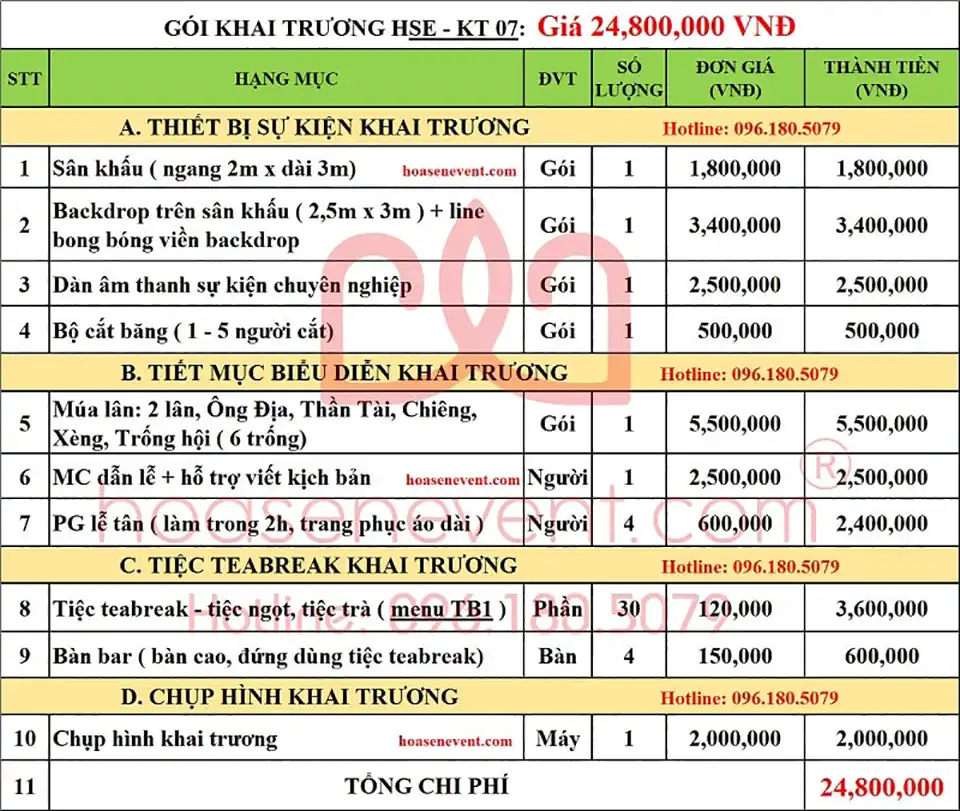 Dịch vụ tổ chức khai trương / Khánh thành gói HSE - KT07