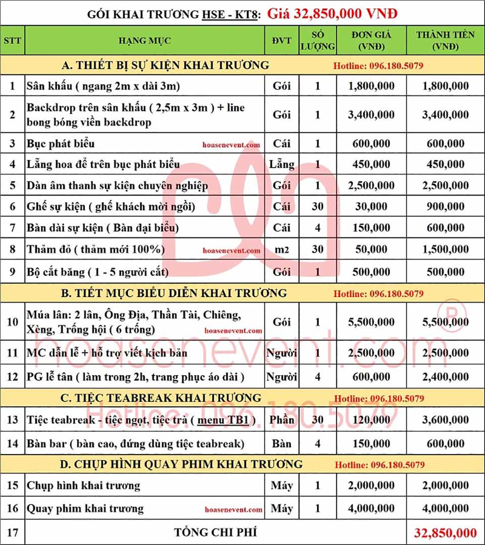 Dịch vụ tổ chức khai trương / Khánh thành gói HSE - KT08