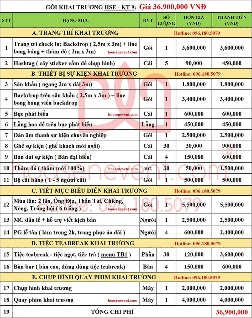 Dịch vụ tổ chức khai trương / Khánh thành gói HSE - KT09