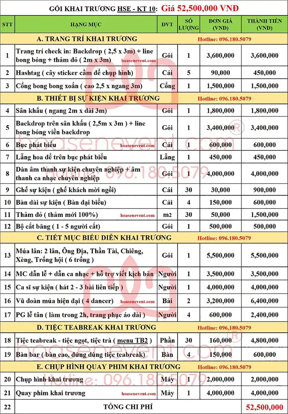 Dịch vụ tổ chức khai trương / Khánh thành gói HSE - KT10