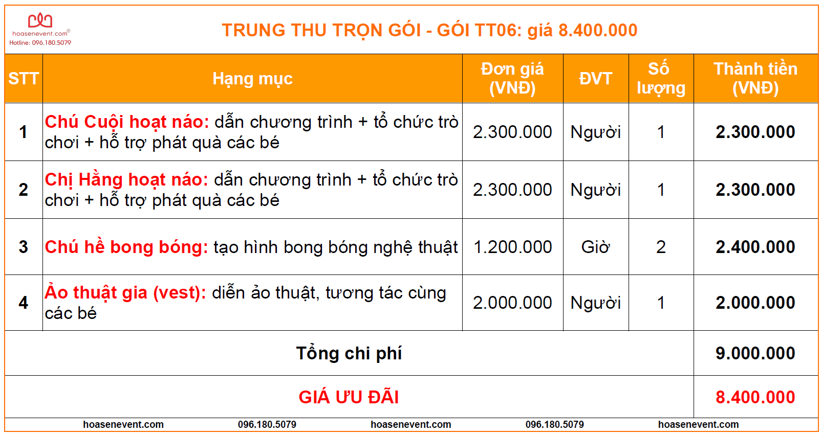 Dịch vụ Trung thu trọn gói - Gói TT06 Dịch vụ Trung thu trọn gói - Gói TT06