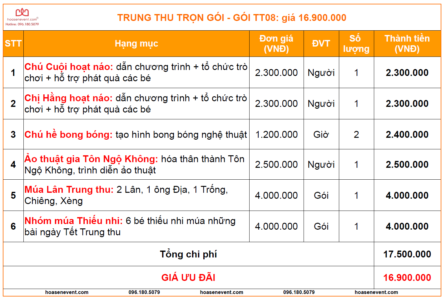Trung thu dịch vụ tổ chức trọn gói - Gói TT08 Tổ chức Trung thu trọn gói
