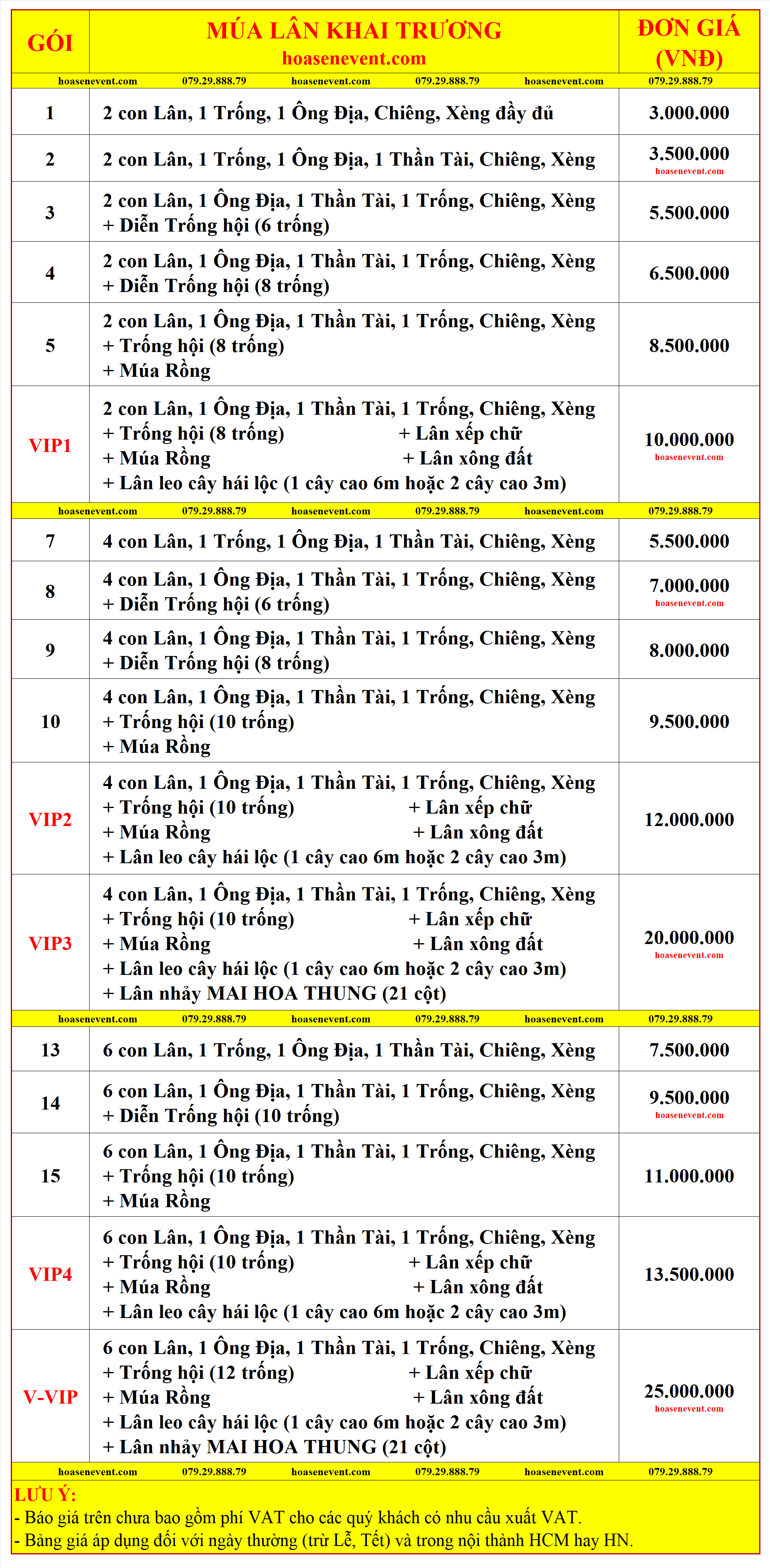 Bảng giá múa Lân Khai trương ưu đãi