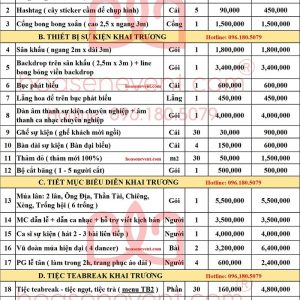 Gói tổ chức Khai trương trọn gói