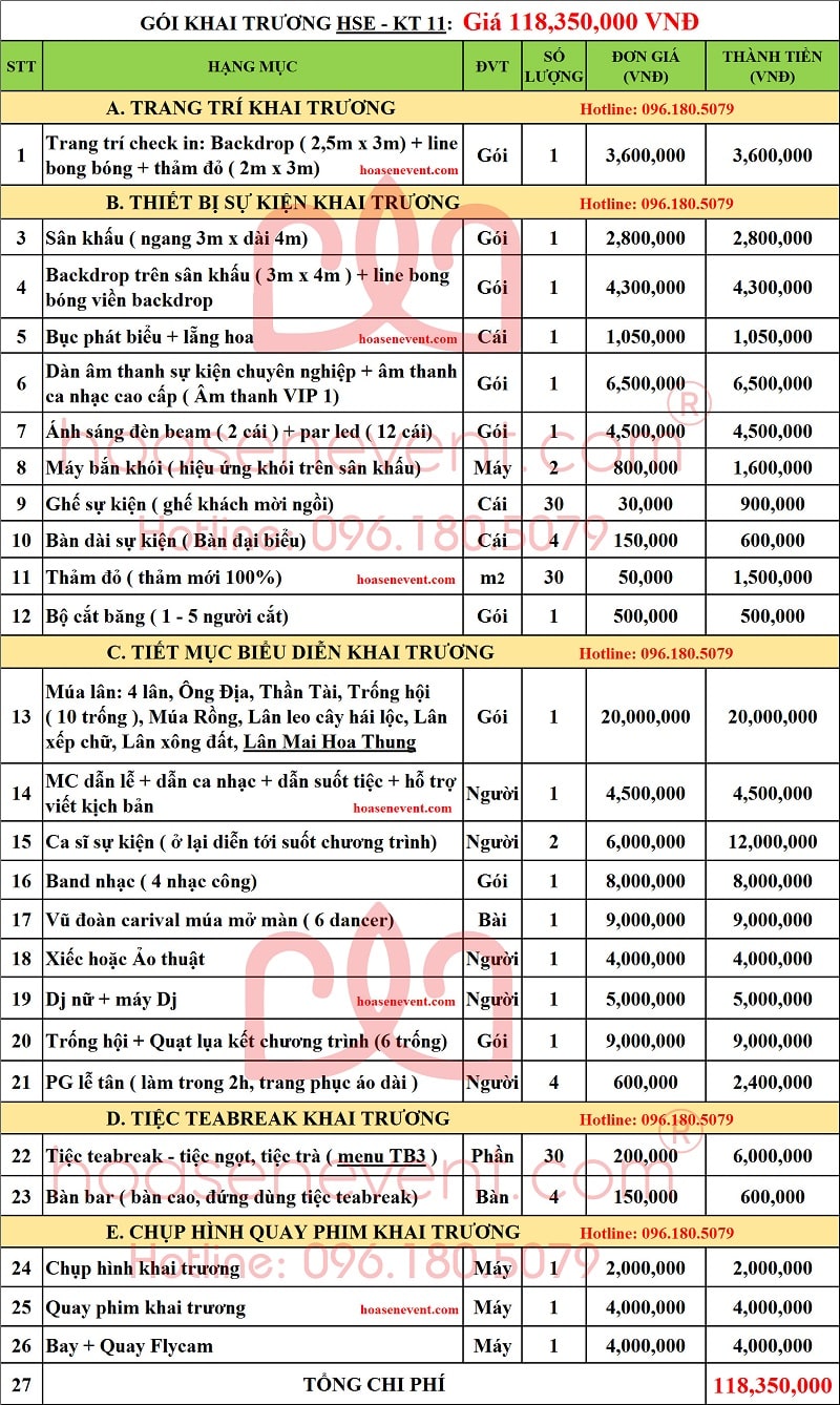 Tổ chức Khai trương trọn gói quận 12 - Gói 11