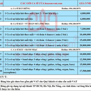 Bảng báo giá cho thuê ca sĩ