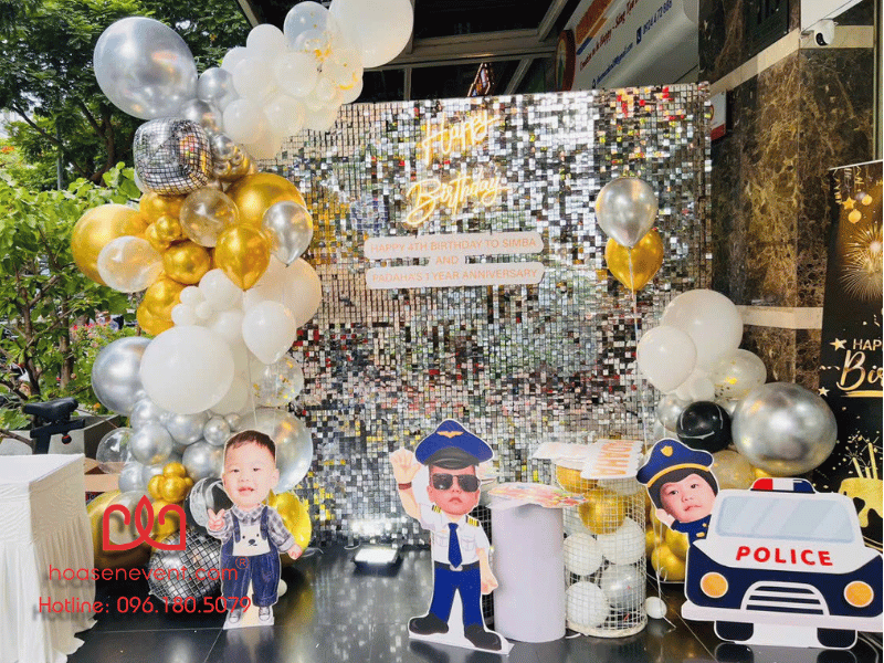 Set trang trí thôi nôi bé trai công an