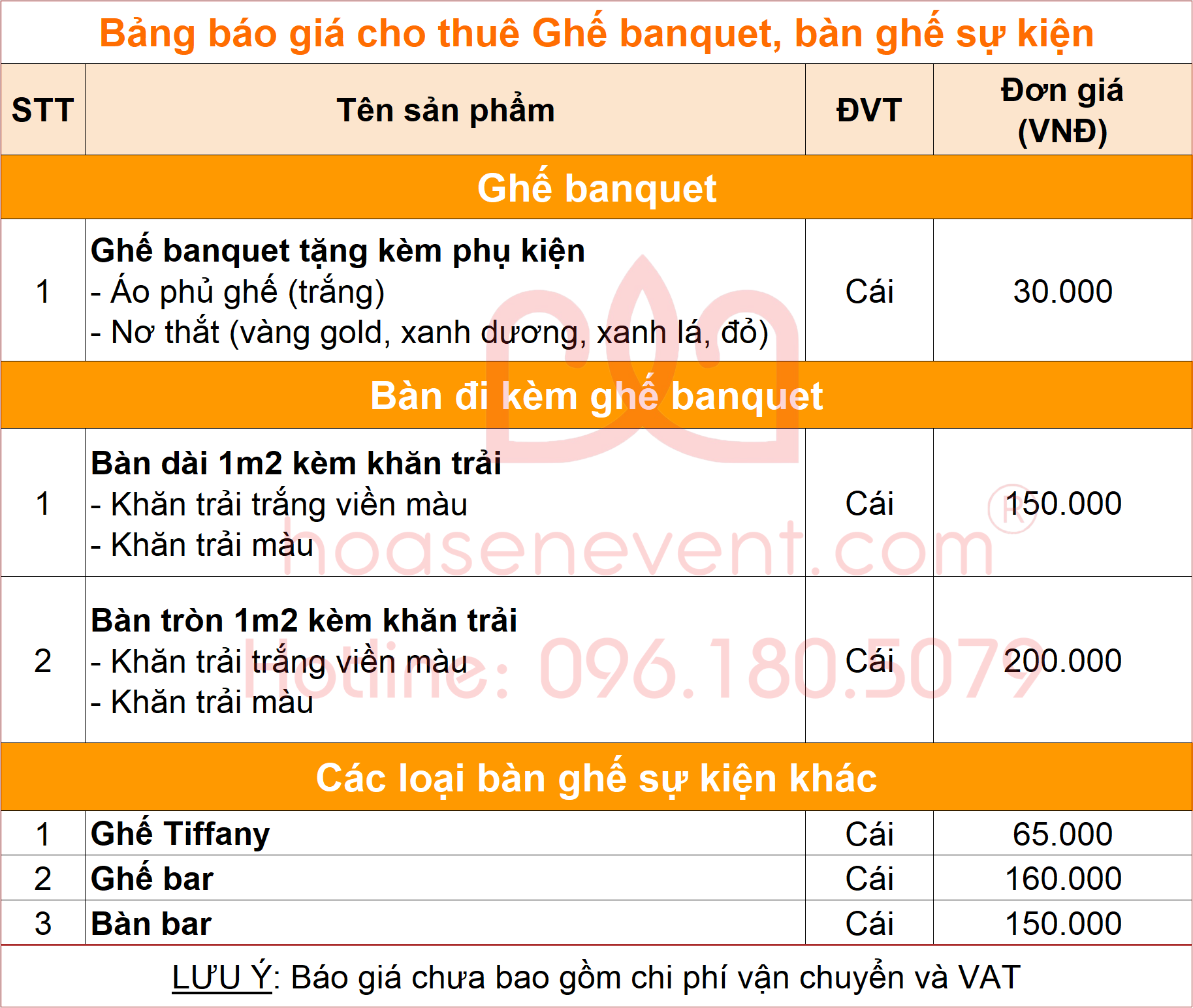 Giá thuê ghế banquet sự kiện