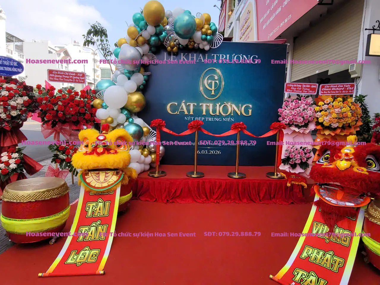 Trang tri backdrop bằng chất liệu hiflex, kết hợp line bong bóng